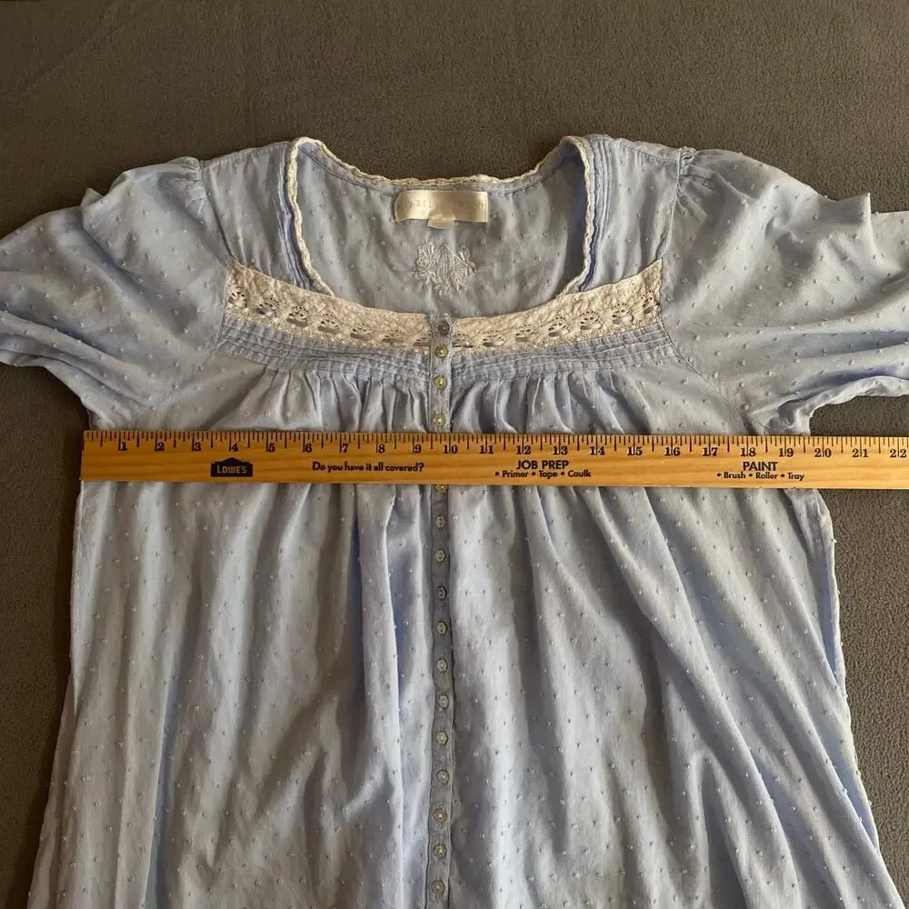 Eileen West Swiss Dot Button Down Cotton Nightgown Womens S Blue Pockets Cottage